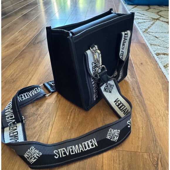 Steven Madden Tik Tok Bag Webber Small Black And Gray Canvas Purse Bag - Picture 1 of 8